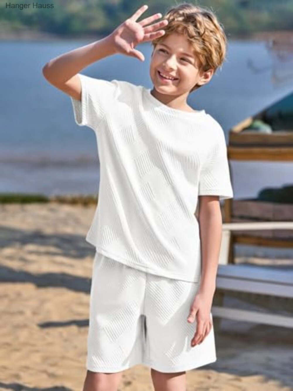 Boys 2 Piece Summer Outfits Short Sleeve Tshirts Elastic Waist Shorts Casual - Picture 4 of 7